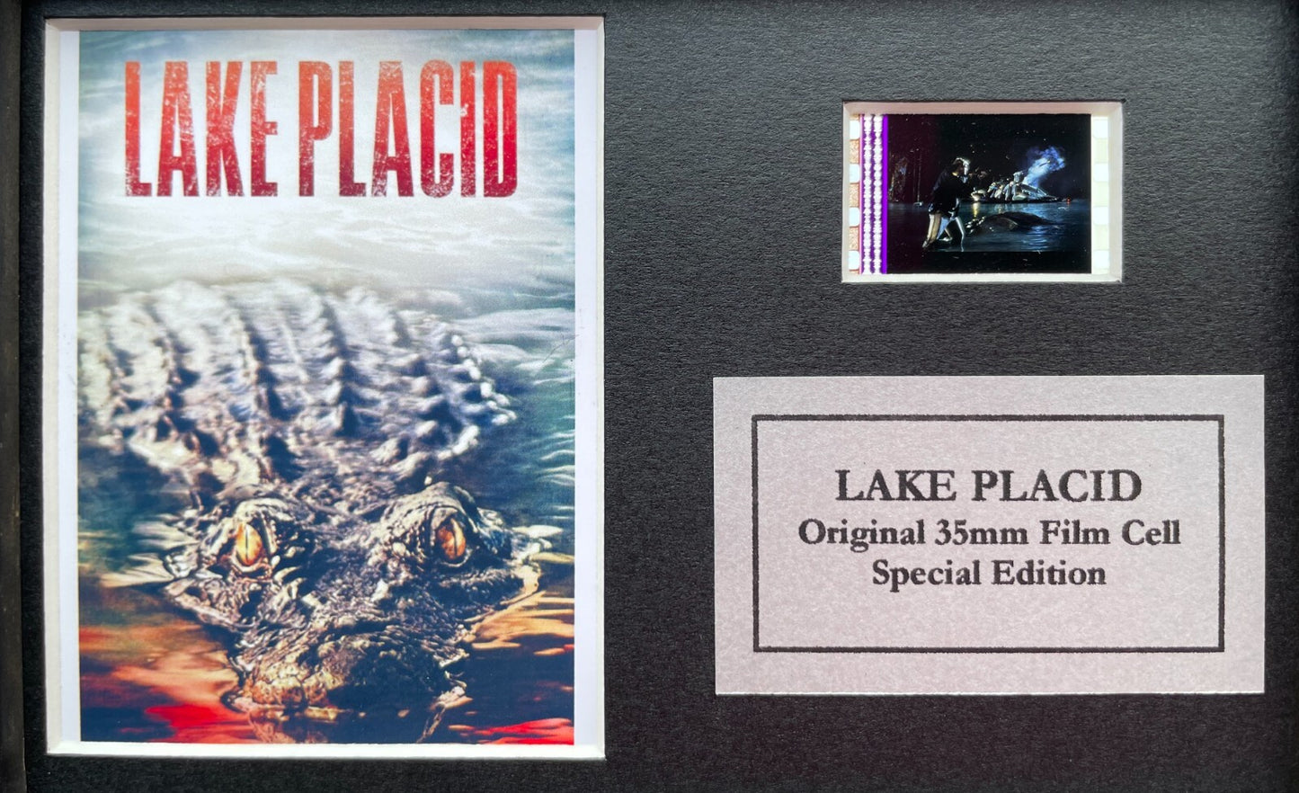 Hand crafted display featuring original Mini film cells for LAKE PLACID fans