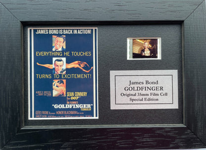 Handmade display featuring original film cells for James Bond GOLDFINGER fans vM
