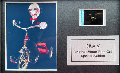 Hand crafted display featuring original Mini 35mm film cells for a Saw V fan
