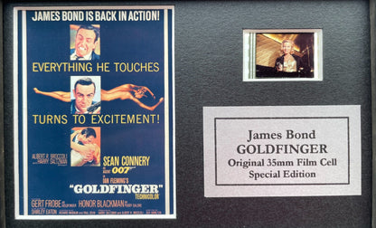 Handmade display featuring original film cells for James Bond GOLDFINGER fans vM