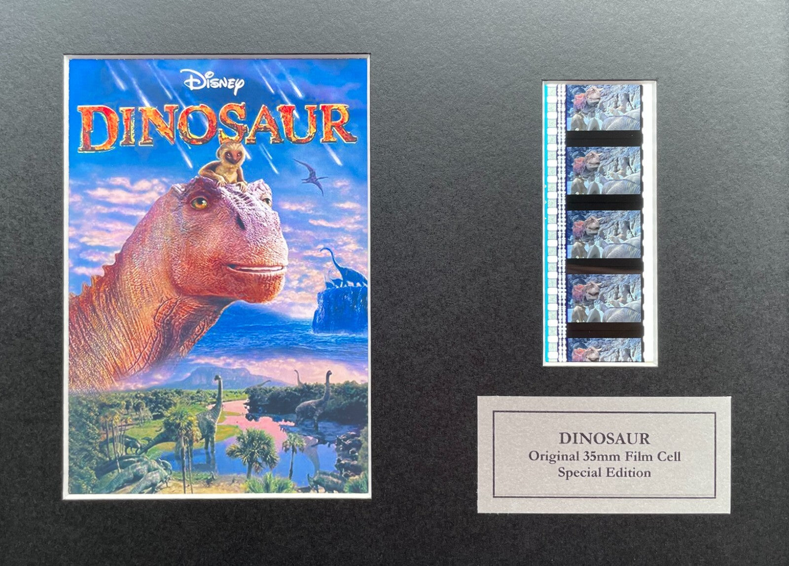 Hand crafted display featuring original 35mm film cells for a Dinosaur 2000 fan