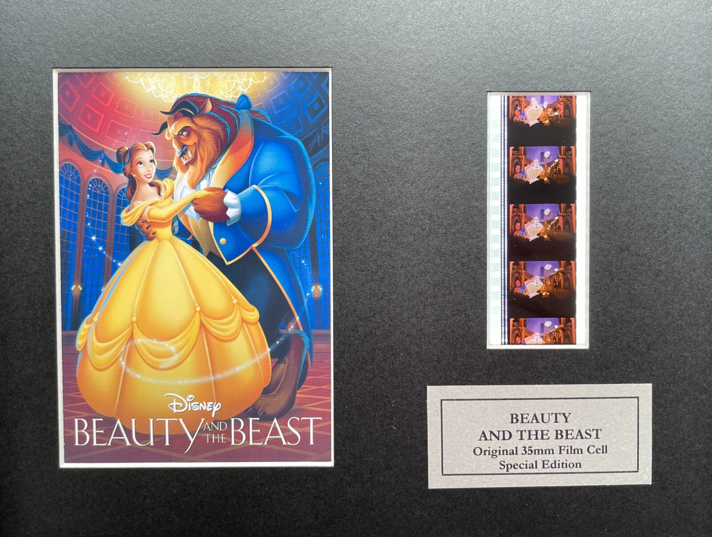 Handmade display featuring original film cells for a Beauty and The Beast fan