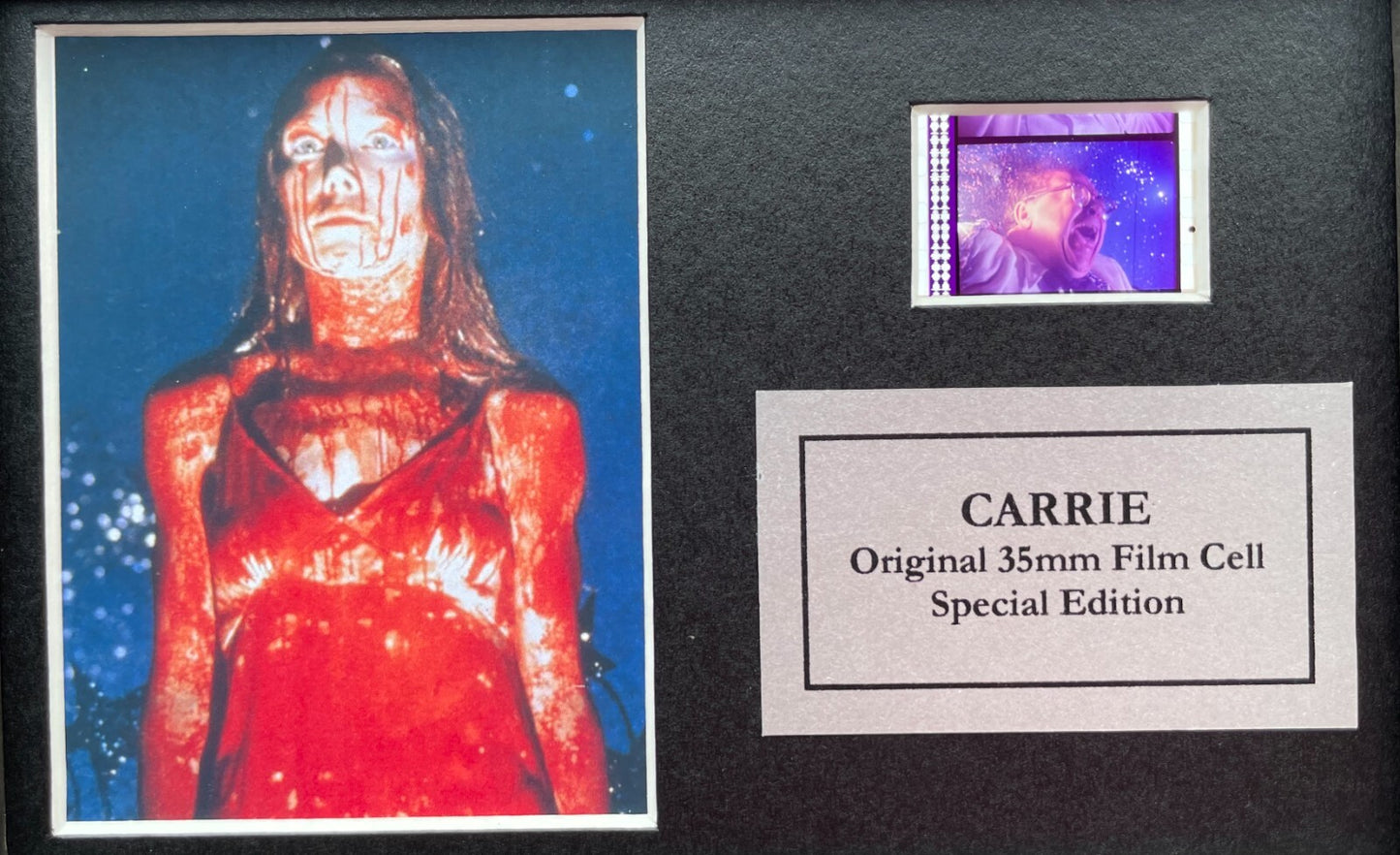 Hand crafted display featuring original Mini film cells for a CARRIE of 1976 fan