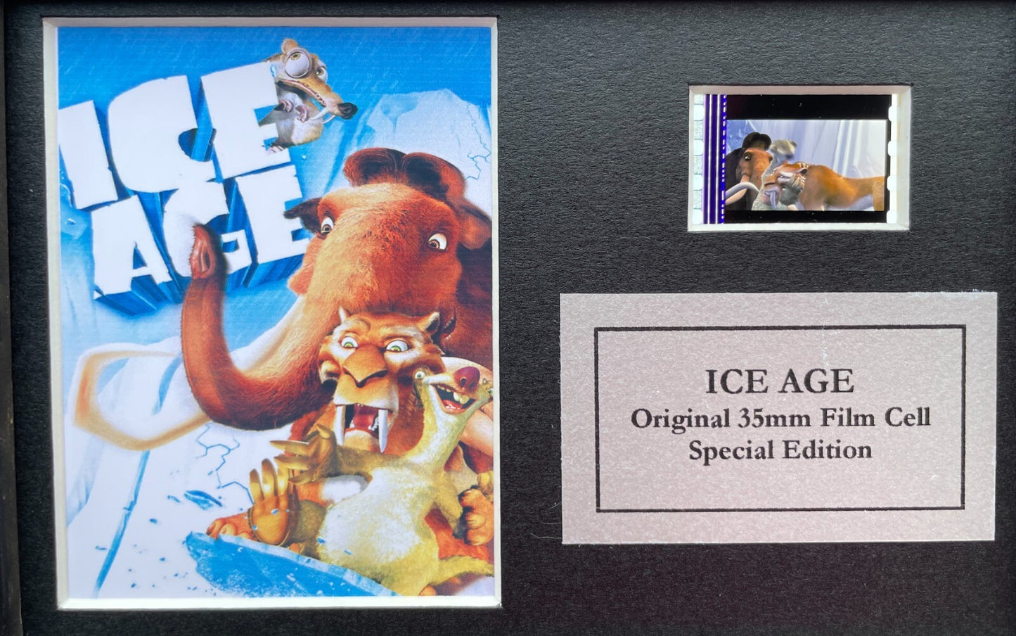 Hand crafted display featuring original Mini 35mm film cells for an ICE AGE fan