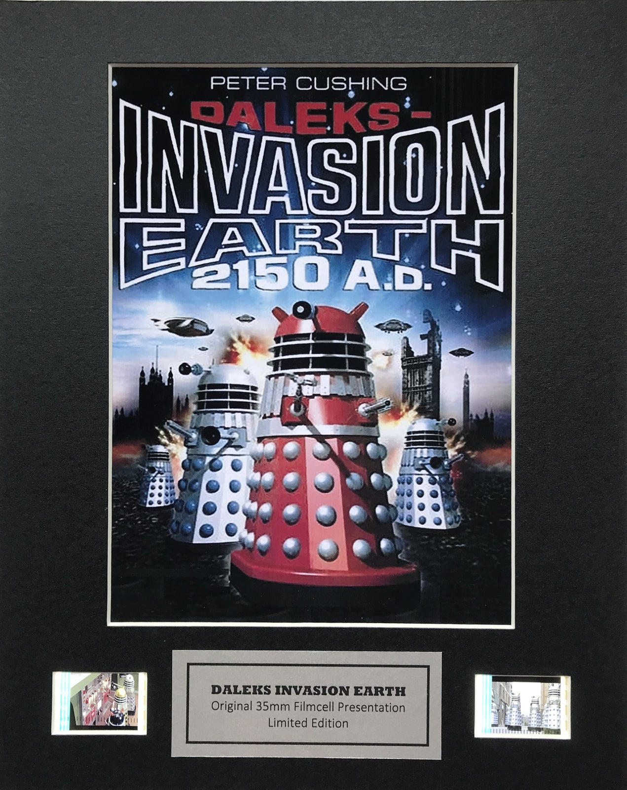 Hand crafted display featuring original film cells for DALEKS INVASION EARTH fans