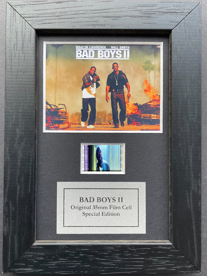 Hand crafted display featuring original Mini 35mm film cell for Bad Boys II fans