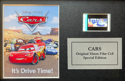 Hand crafted display featuring original Mini film cells for a Cars Movie fan