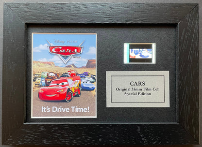 Hand crafted display featuring original Mini film cells for a Cars Movie fan