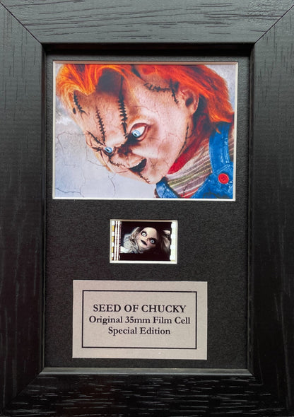 Handmade display featuring original Mini 35mm film cells for SEED OF CHUCKY fans
