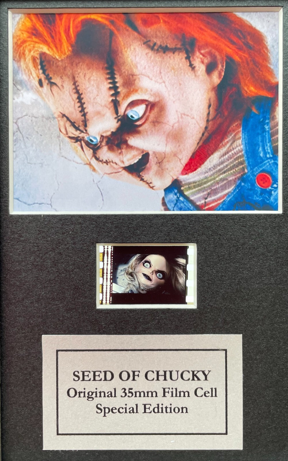 Handmade display featuring original Mini 35mm film cells for SEED OF CHUCKY fans