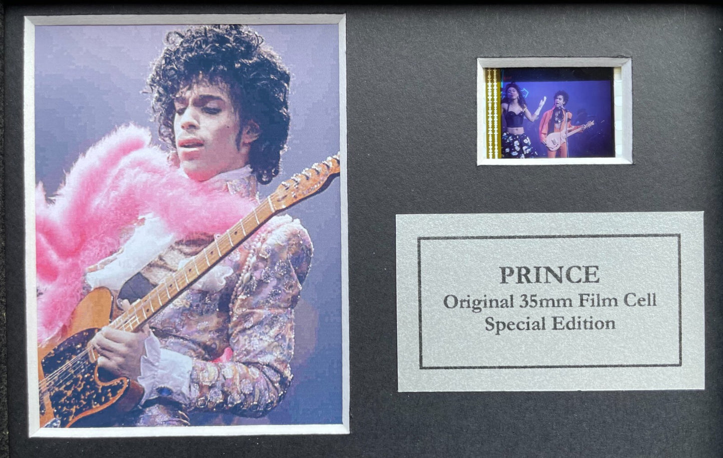 Hand crafted display featuring original Mini 35mm film cells for a PRINCE fan