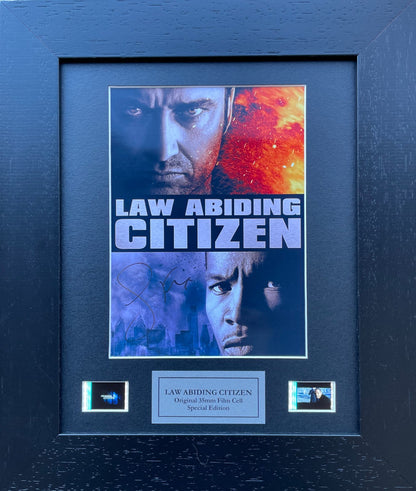 Handmade display featuring original 35mm filmcells for a LAW ABIDING CITIZEN fan