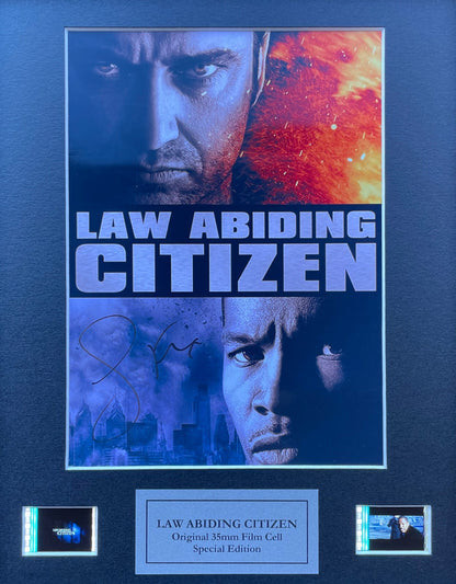 Handmade display featuring original 35mm filmcells for a LAW ABIDING CITIZEN fan