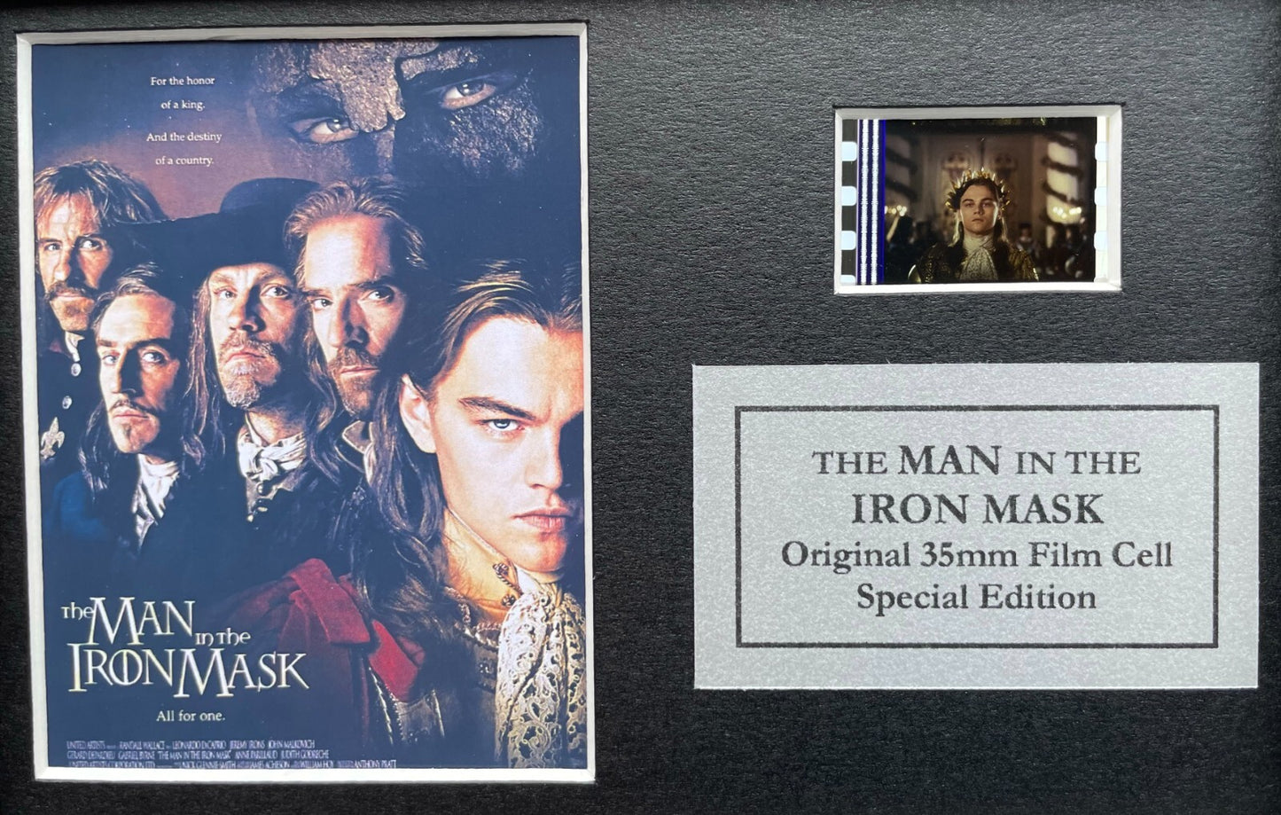 Handmade display featuring original Mini filmcells for MAN in The IRON MASK fans