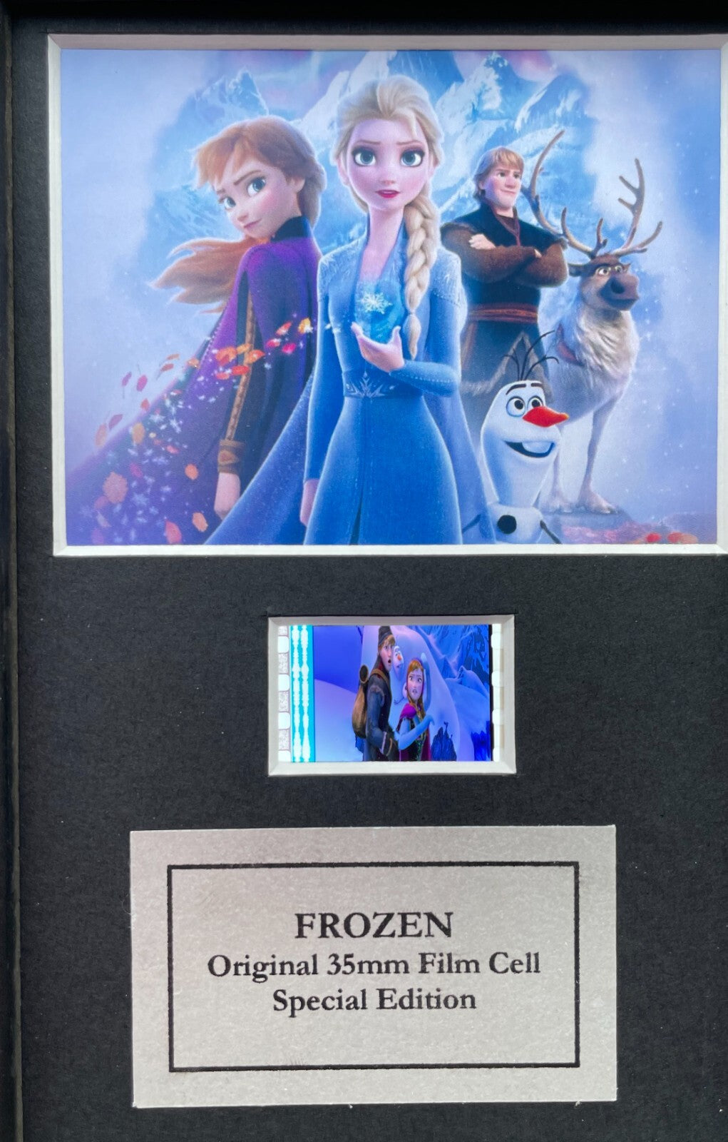 Hand crafted display featuring original Mini 35mm film cells for a FROZEN fan