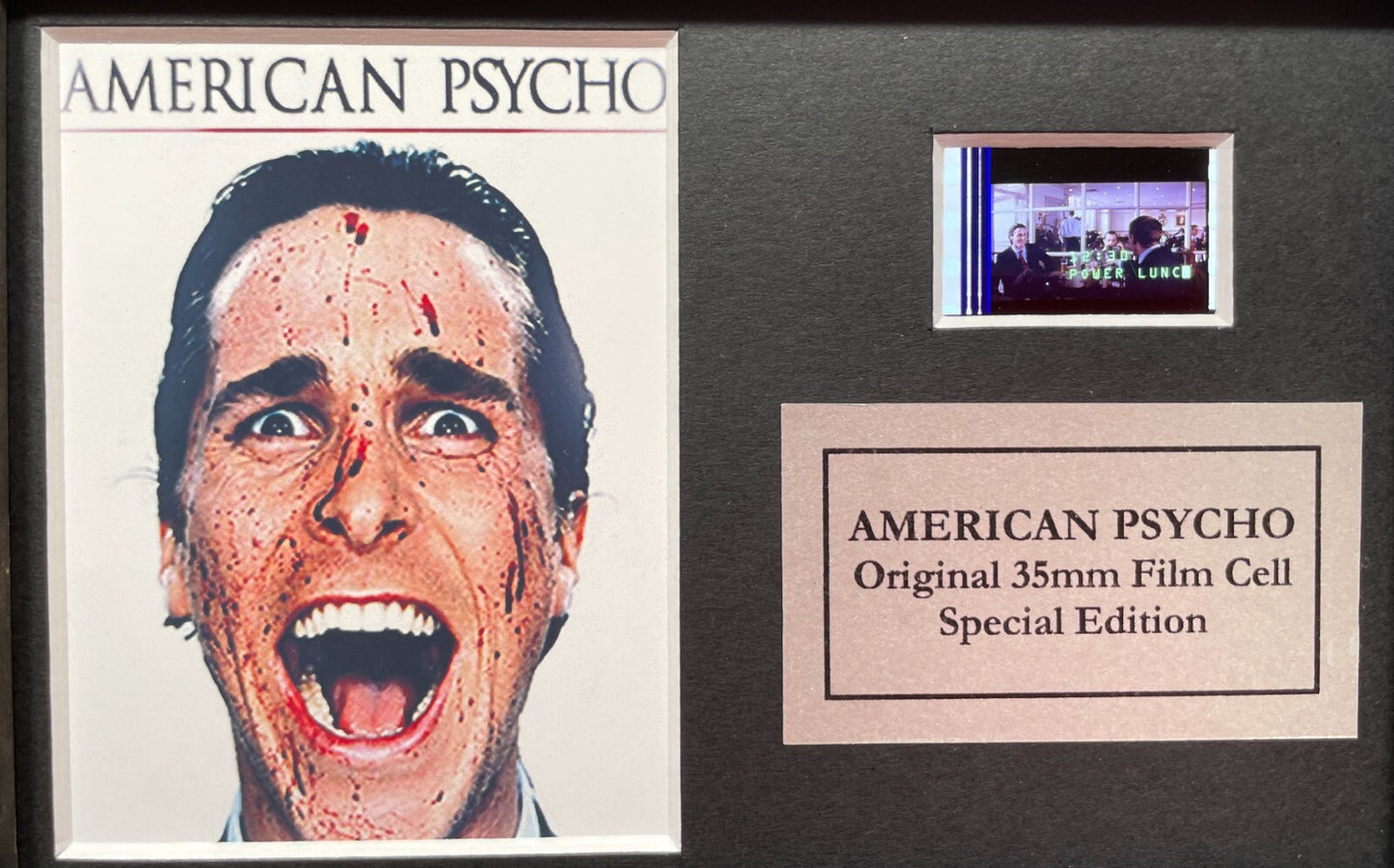 Hand Crafted display featuring original Mini film cell for an American Psycho fan