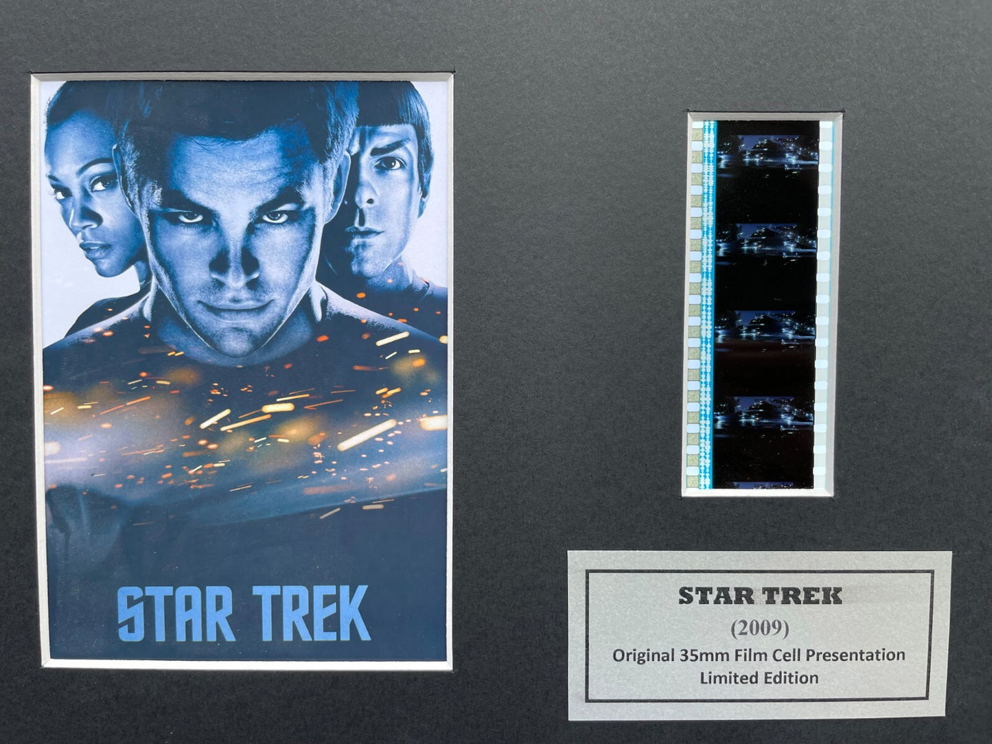 Hand crafted display featuring original 35mm film cells for Star Trek 2009 fans