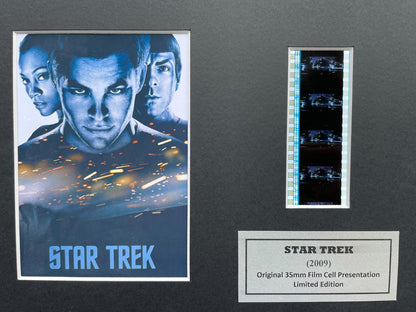Hand crafted display featuring original 35mm film cells for Star Trek 2009 fans