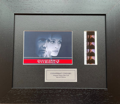 Handmade display featuring original 35mm film cells for a Conspiracy Theory fan