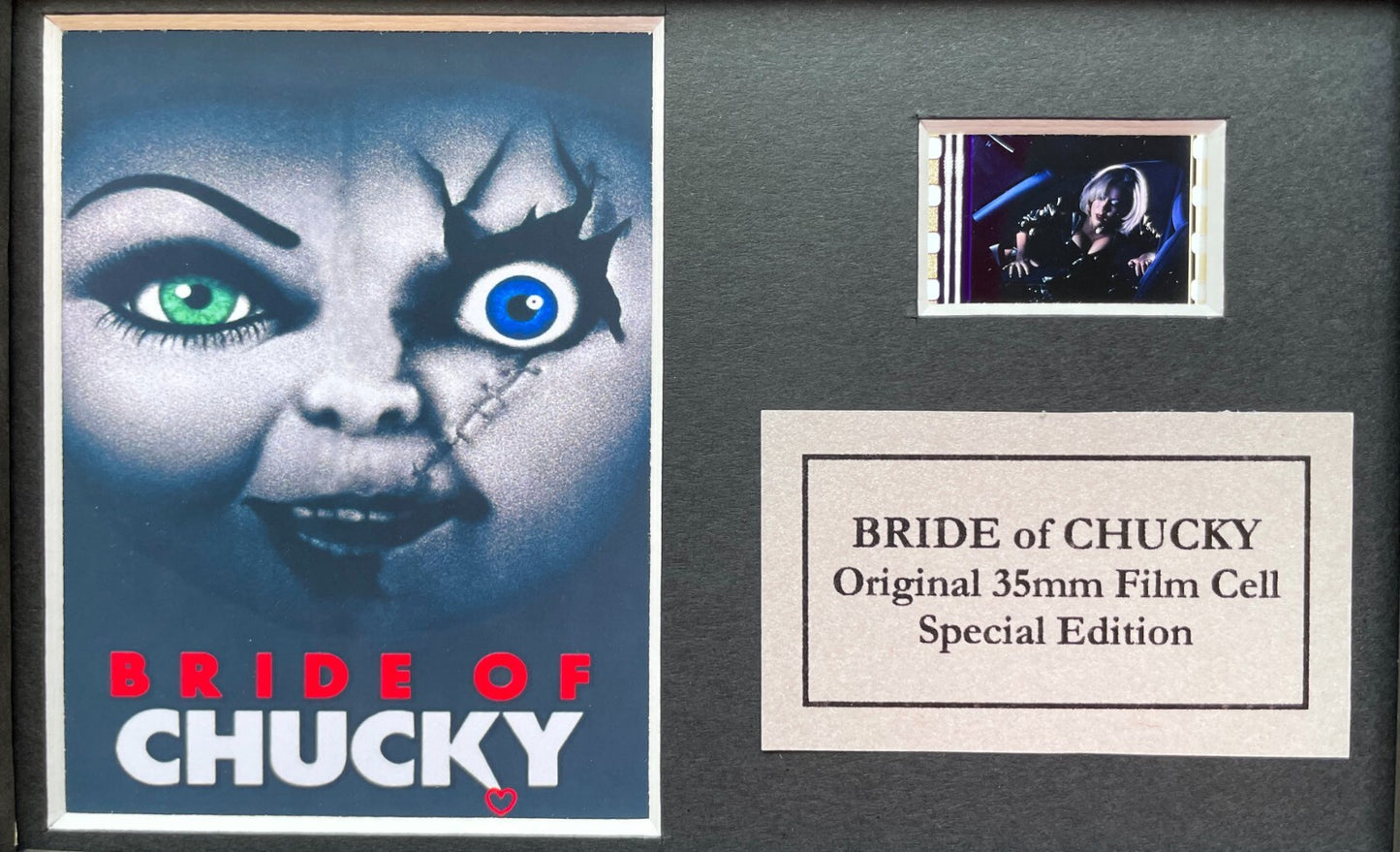 Handmade display featuring original Mini 35mm film cells for BRIDE OF CHUCKY fan