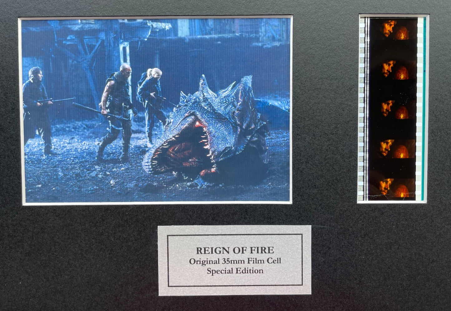Hand crafted display featuring original 35mm filmcells for REIGN OF FIRE fans v2