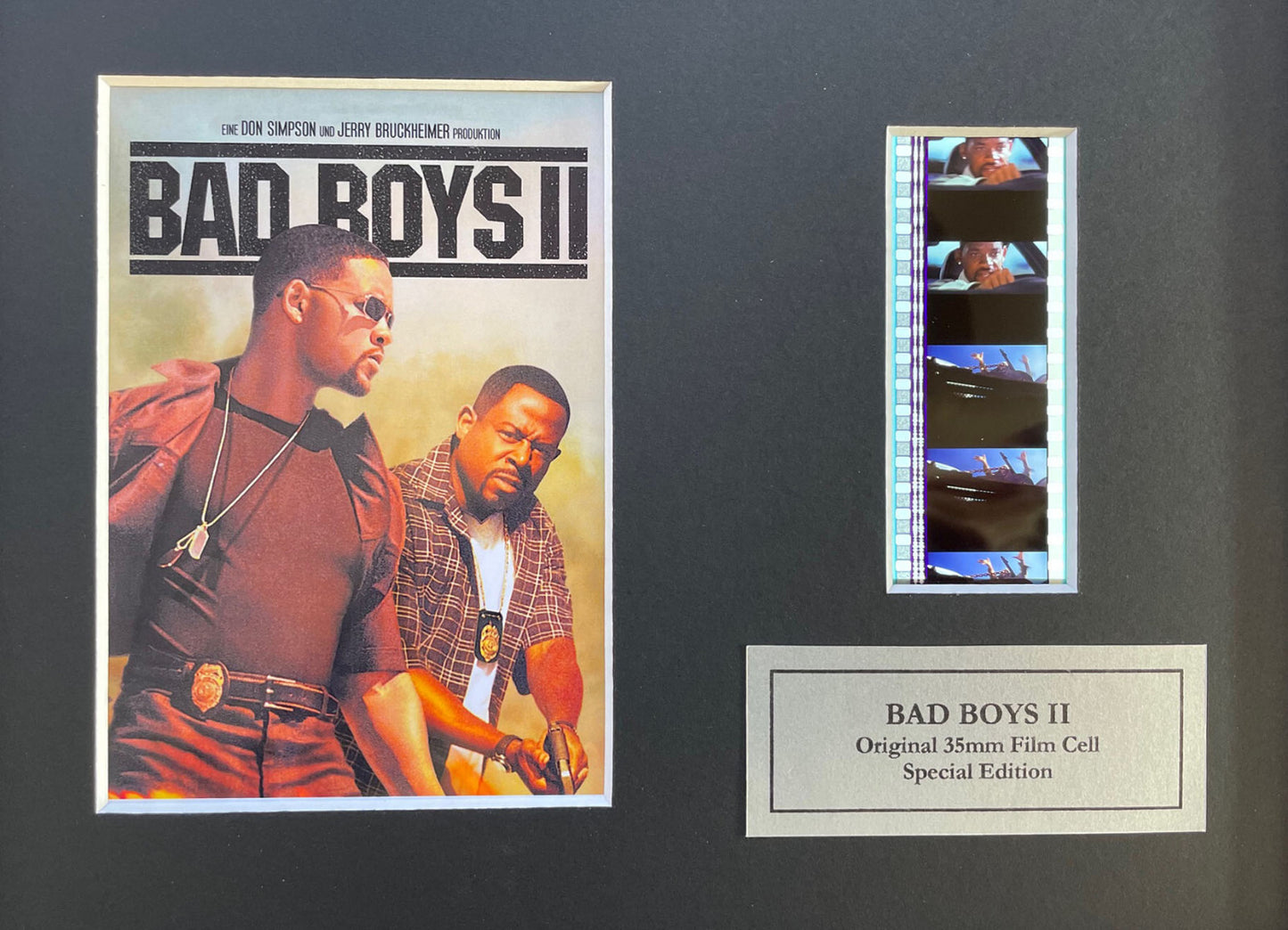 Hand crafted display featuring original 35mm film cells for Bad Boys II fans