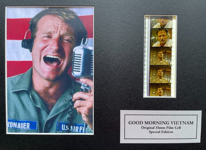 Hand crafted display featuring original film cells for GOOD MORNING VIETNAM fans