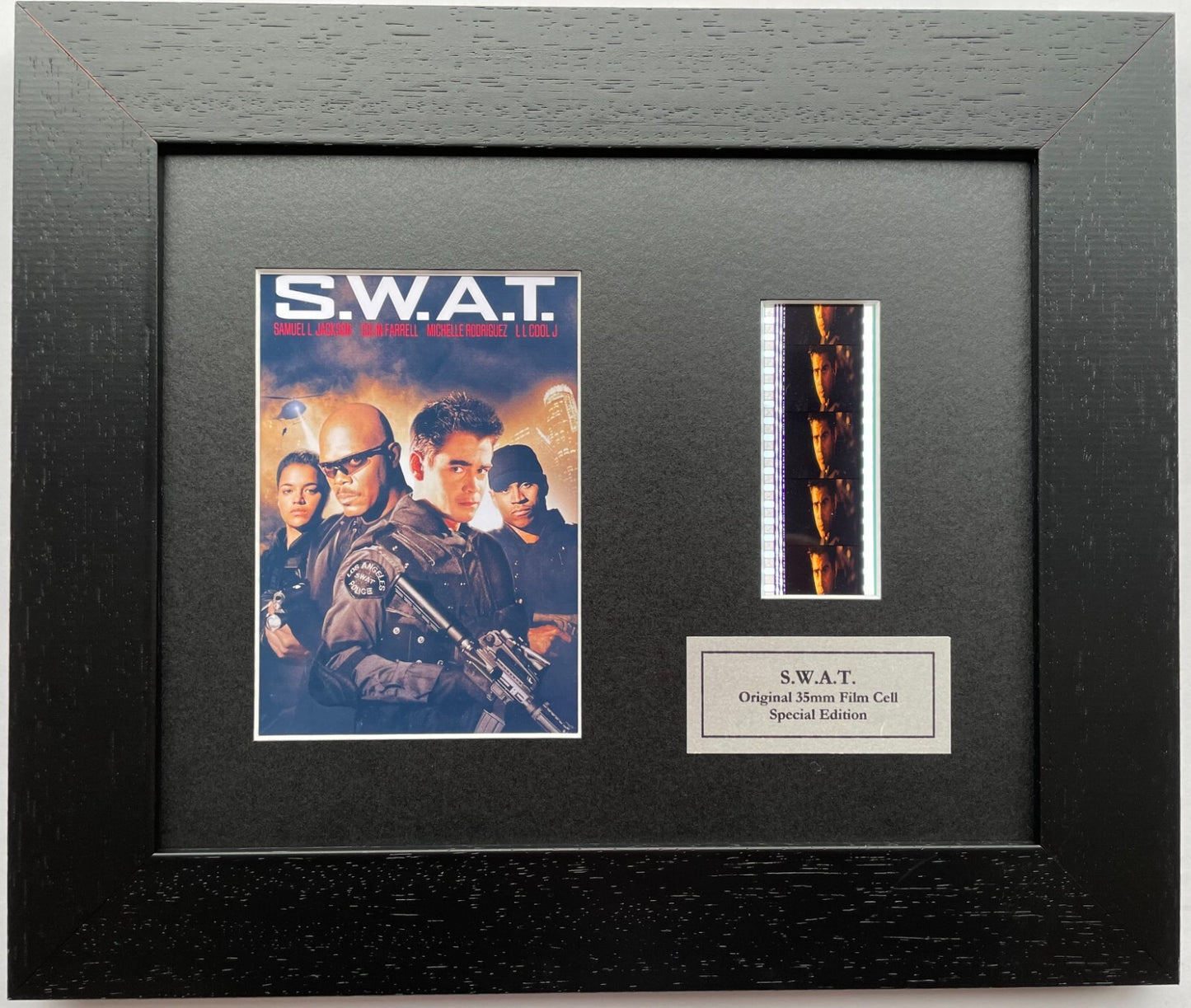 Hand crafted display featuring original 35mm film cells for S.W.A.T. fans + COA
