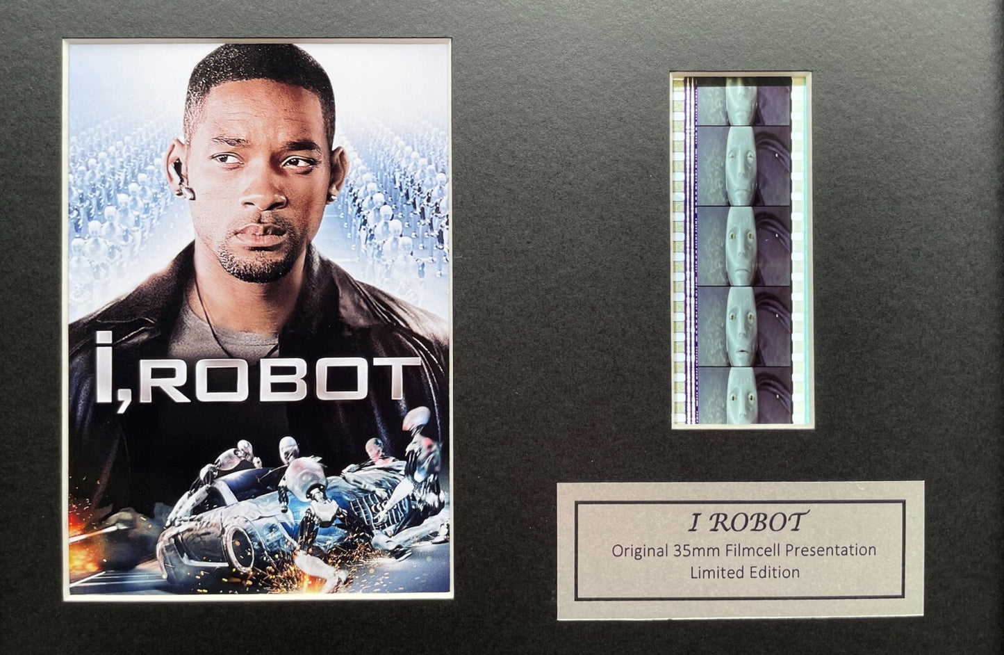 Hand crafted display featuring original 35mm film cells for I, Robot fans + COA