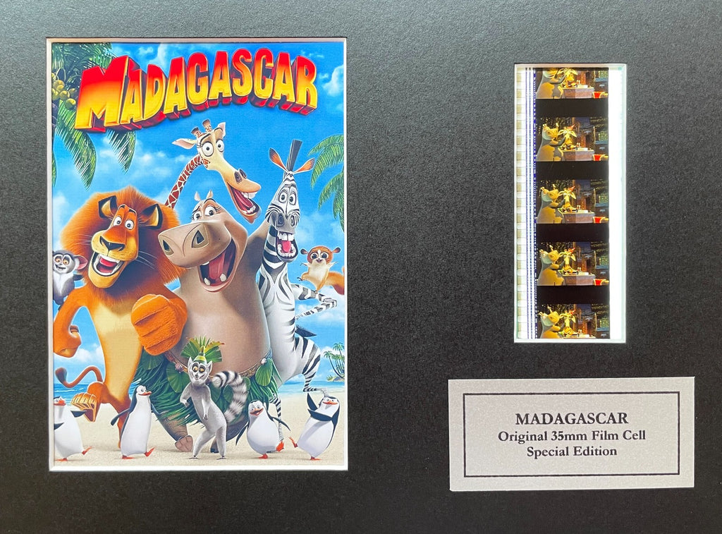 Hand crafted display featuring original 35mm film cells for a MADAGASCAR fan