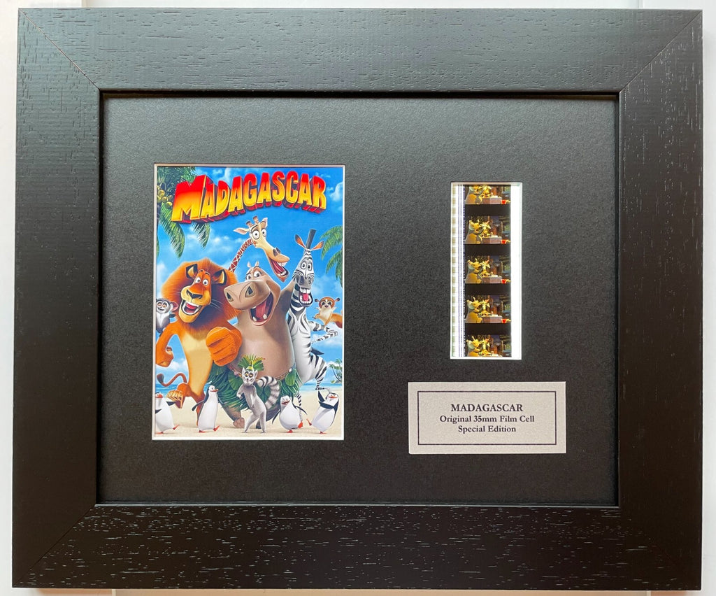 Hand crafted display featuring original 35mm film cells for a MADAGASCAR fan