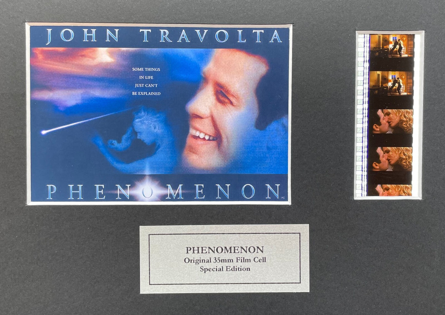 Handmade display featuring original 35mm filmcells for a Phenomenon fan + COA v2