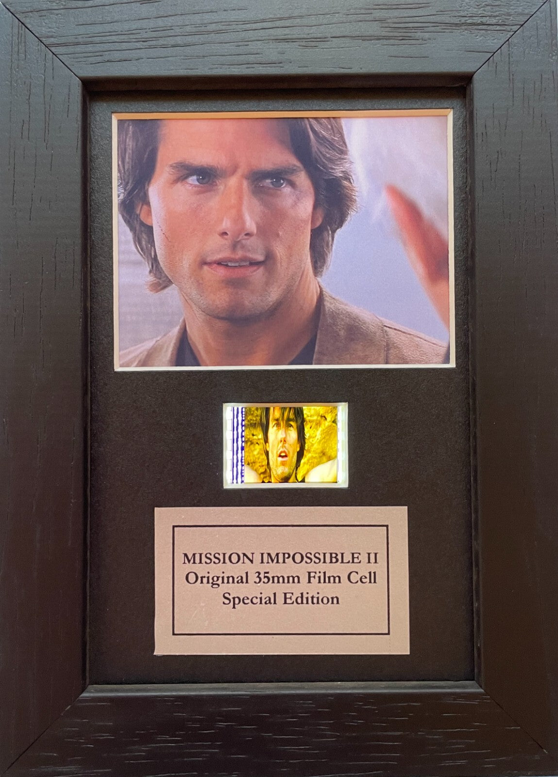 Handmade display featuring mini original filmcell for MISSION IMPOSSIBLE II fans