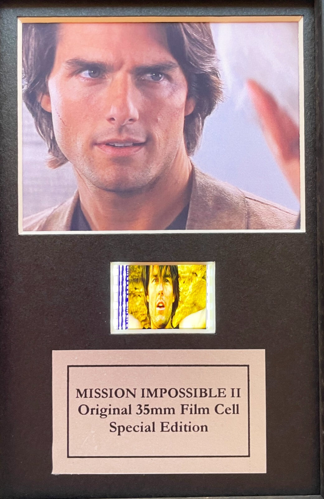 Handmade display featuring mini original filmcell for MISSION IMPOSSIBLE II fans