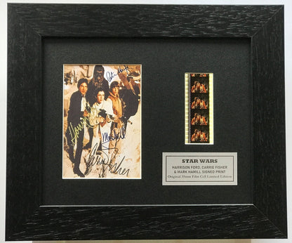 STAR WARS Signed Repro + Original 35mm Filmcells set within Quality Wood Frame