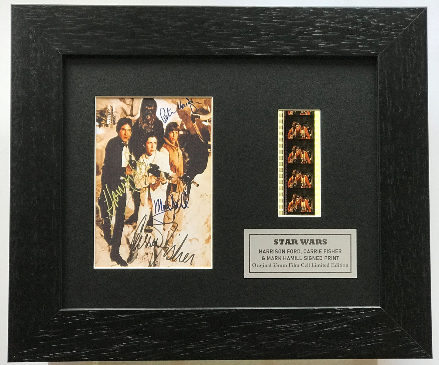 STAR WARS Signed Repro + Original 35mm Filmcells set within Quality Wood Frame