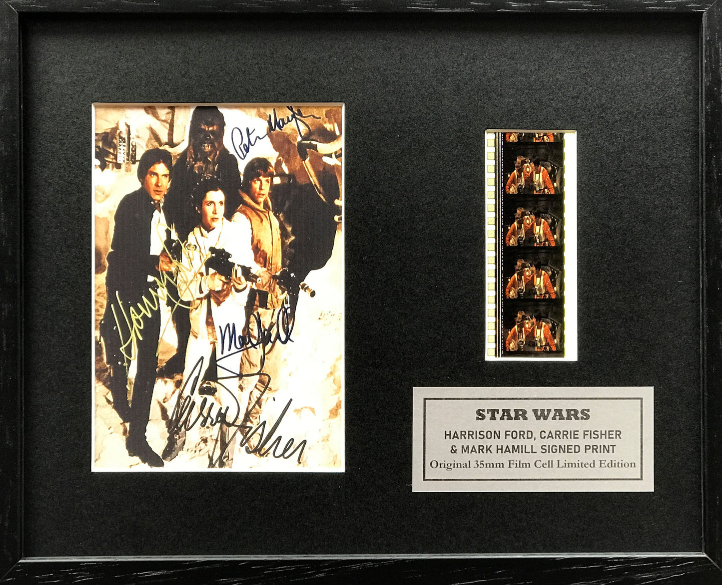 STAR WARS Signed Repro + Original 35mm Filmcells set within Quality Wood Frame