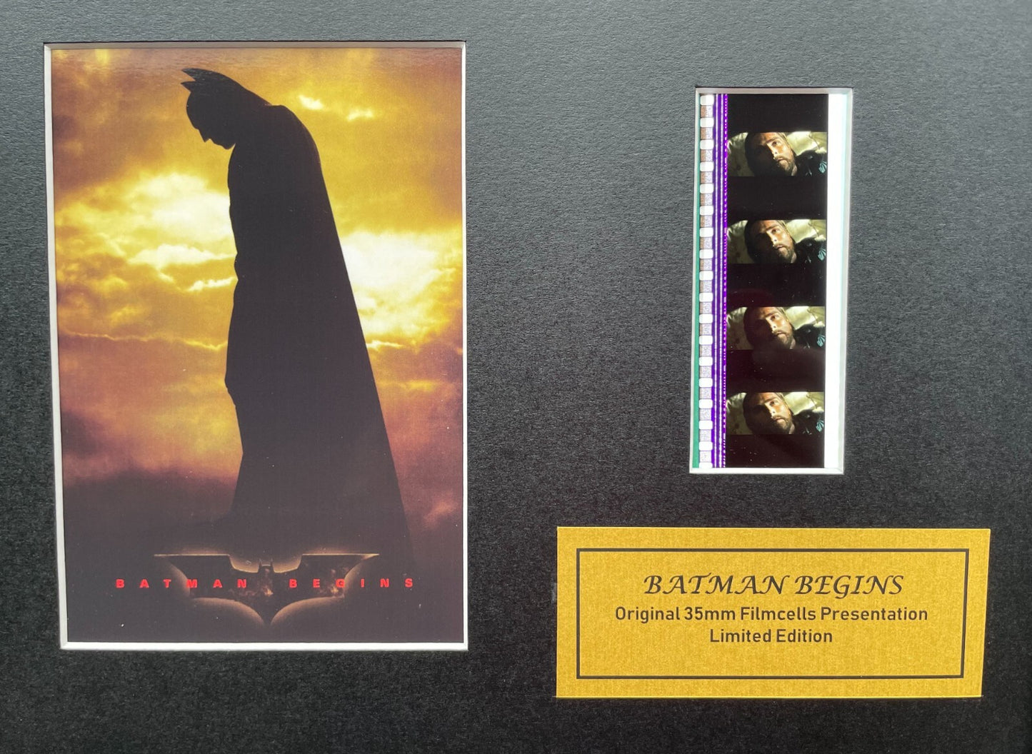Handmade display featuring original 35mm film cells for a BATMAN BEGINS fan v1