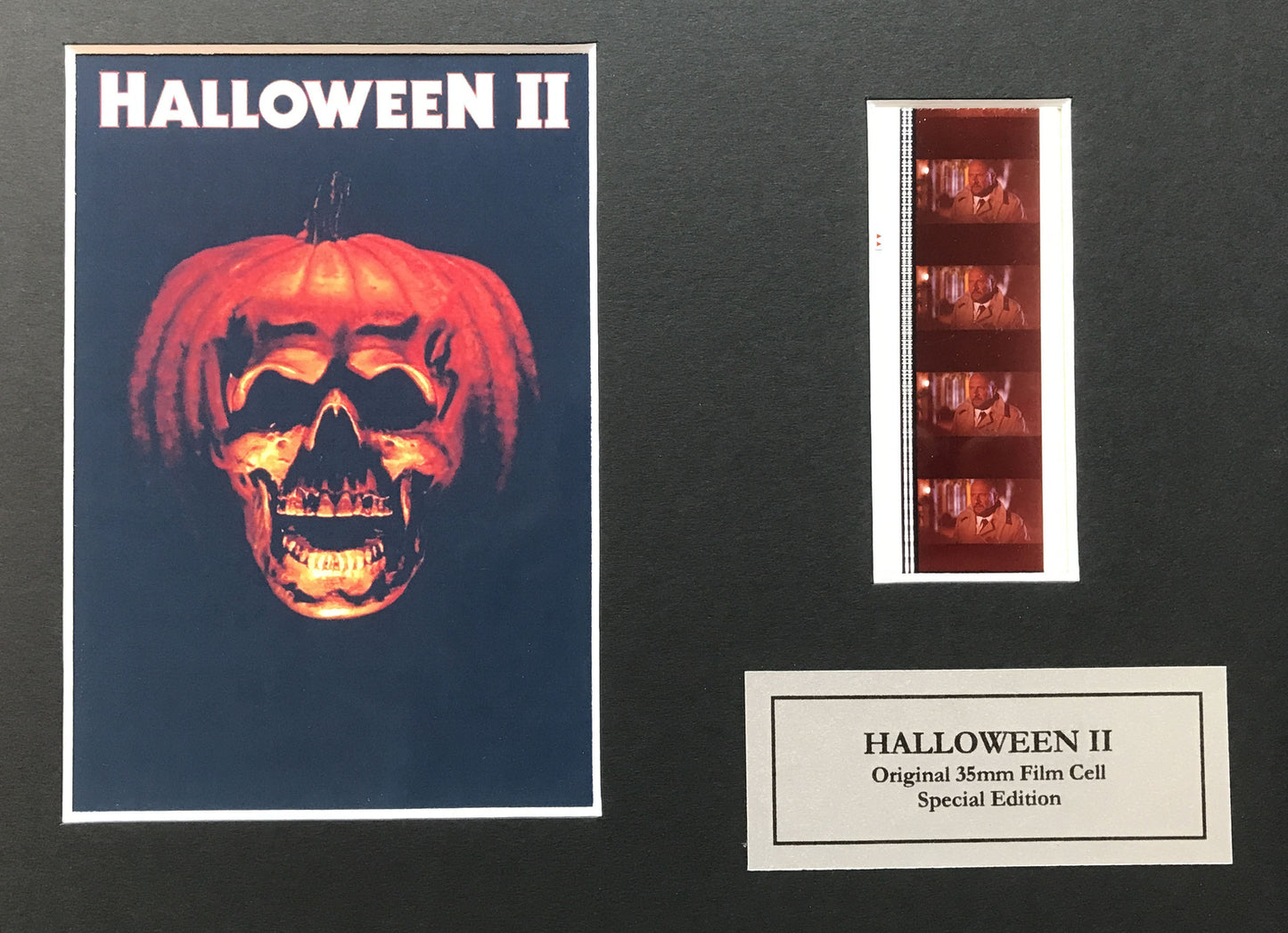Handmade display featuring original 35mm film cells for a HALLOWEEN II fan v1