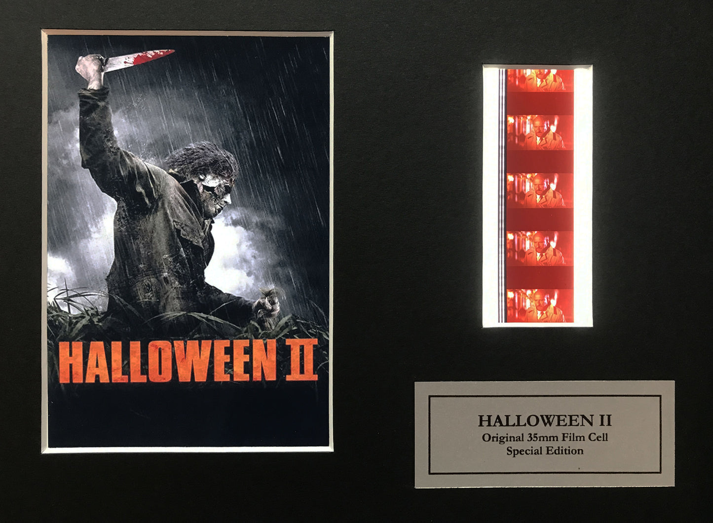 Handmade display featuring original 35mm film cells for a HALLOWEEN II fan v2