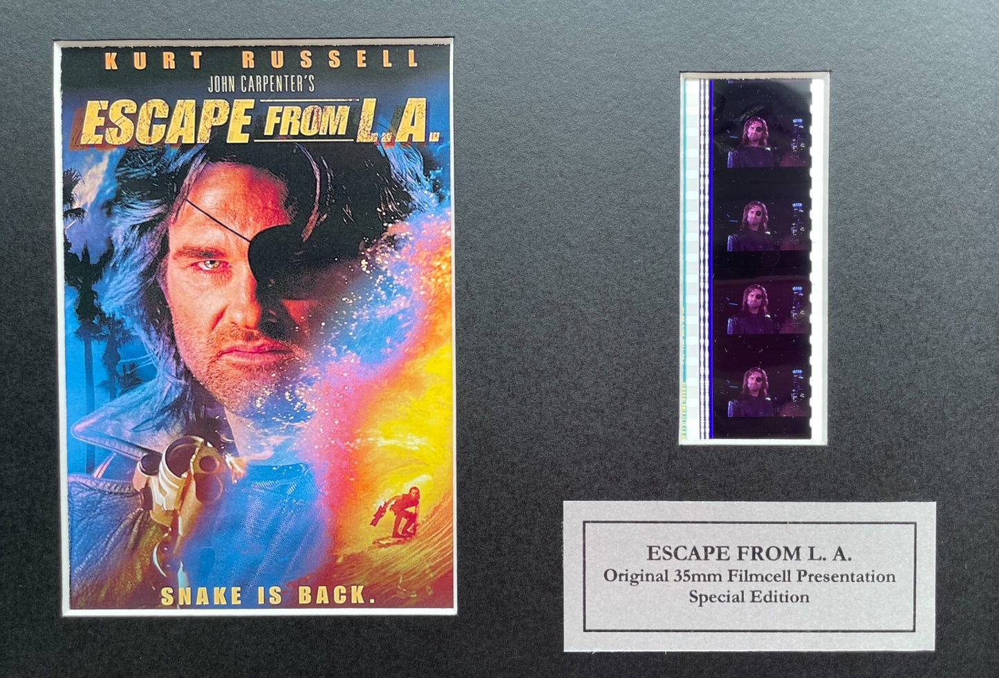Hand crafted display inc original 35mm film cells for ESCAPE FROM L.A. 1996 fans