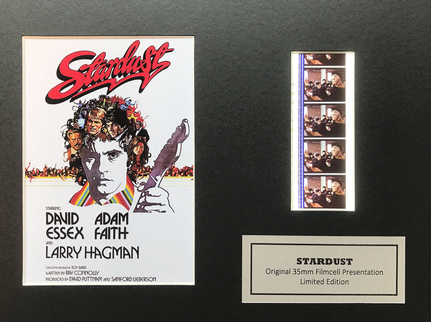 Hand crafted display featuring original 35mm film cells for STARDUST 1974 fan
