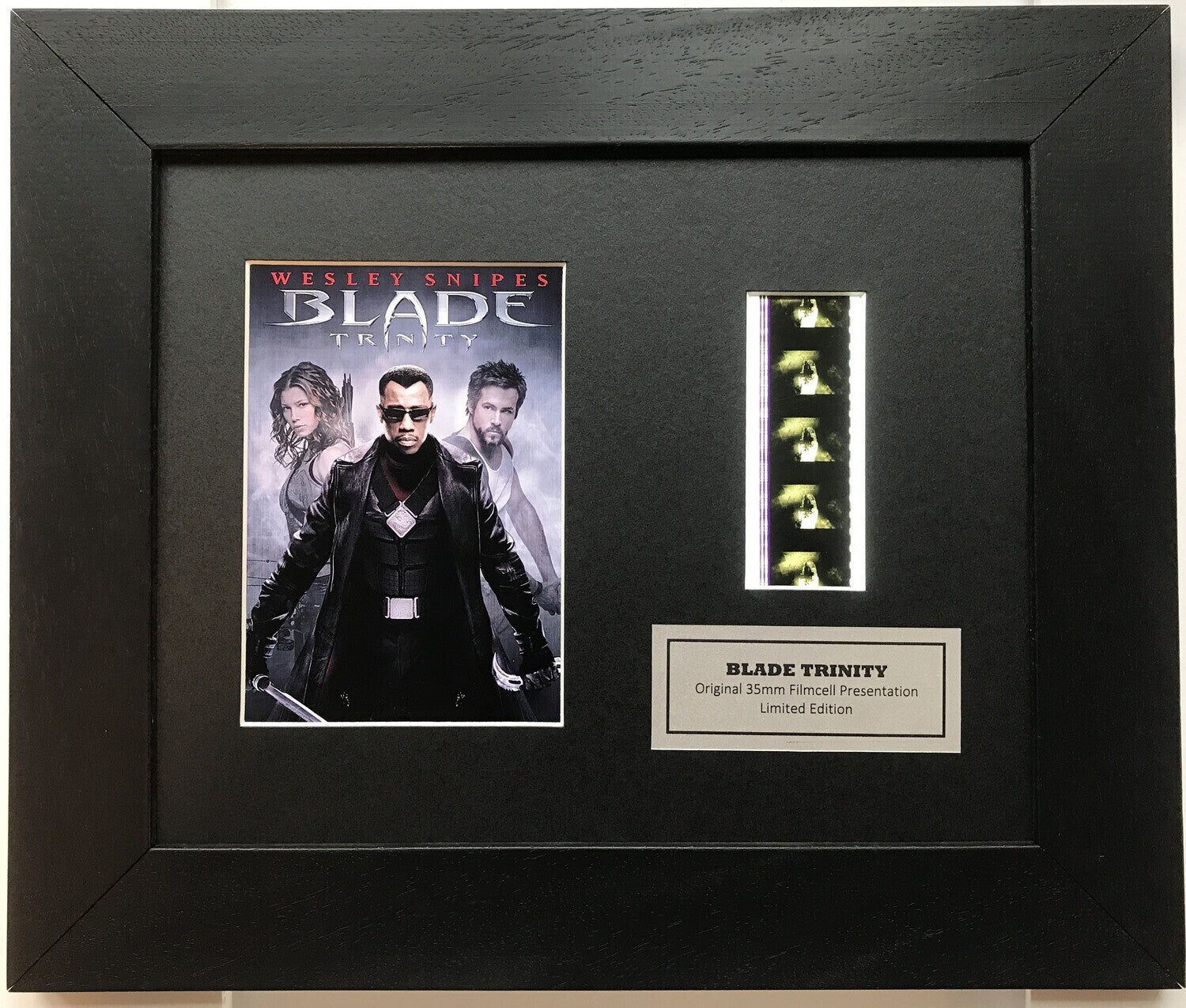 Hand crafted display featuring original 35mm film cells for a BLADE: TRINITY fan