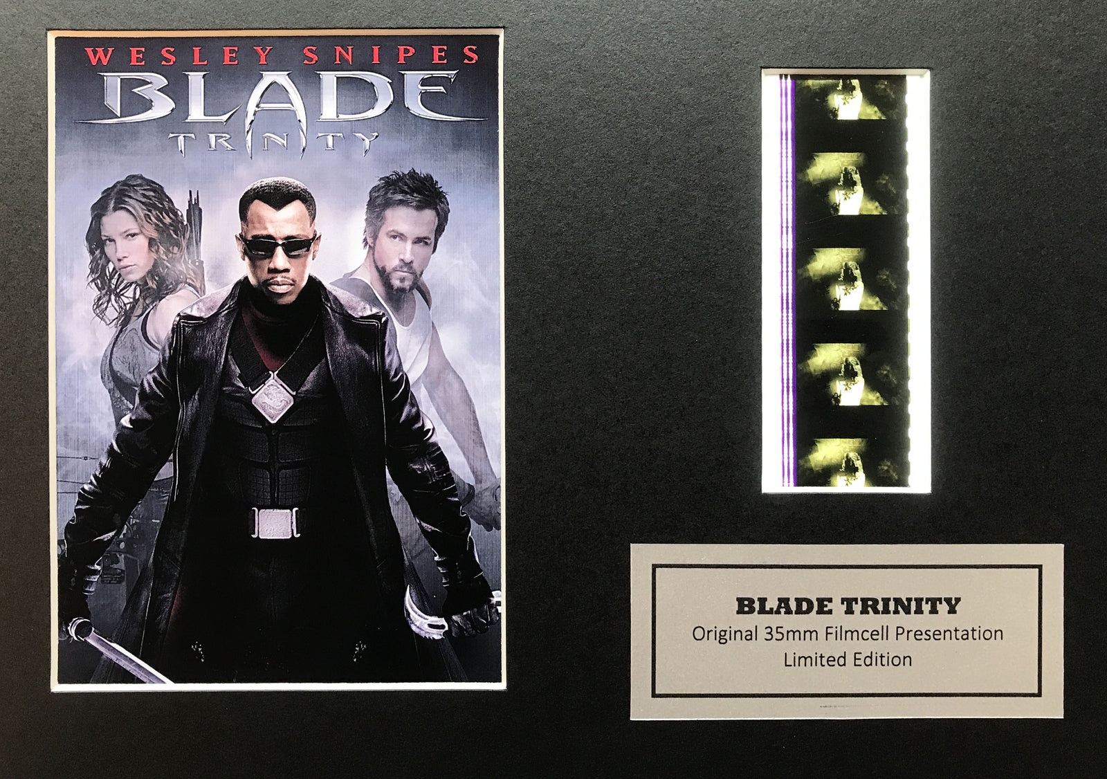 Hand crafted display featuring original 35mm film cells for a BLADE: TRINITY fan