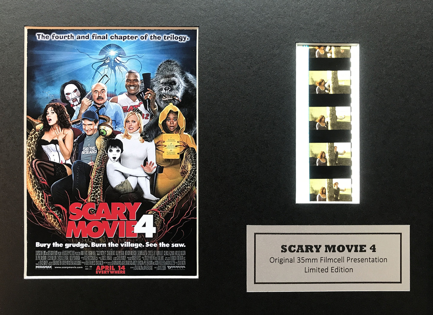 Handmade display featuring original 35mm film cells for SCARY MOVIE 4 fans + COA