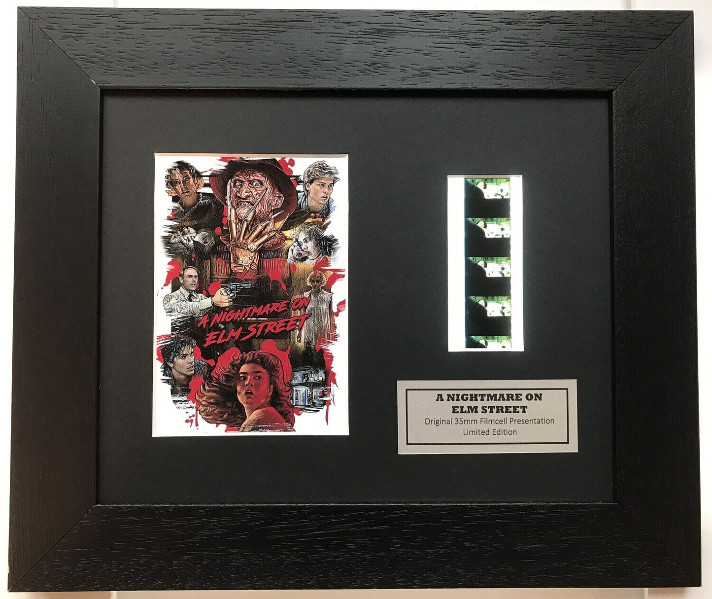 Handmade display with original 35mm film cells for A Nightmare on Elm Street fan