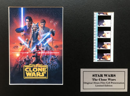 STAR WARS The Clone Wars Original 35mm Film Cells set in Quality Wood Frame + COA