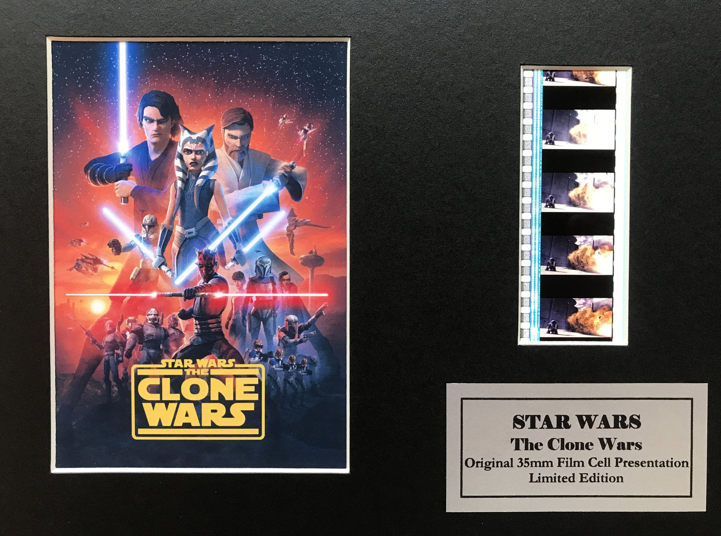 STAR WARS The Clone Wars Original 35mm Film Cells set in Quality Wood Frame + COA