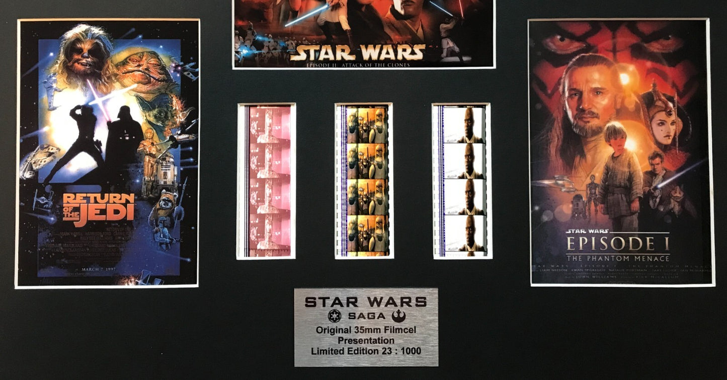 Handmade display featuring original 35mm film cells for a STAR WARS - SAGA fan