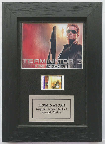 Handmade display featuring original Mini 35mm film cells for a Terminator 3 fan